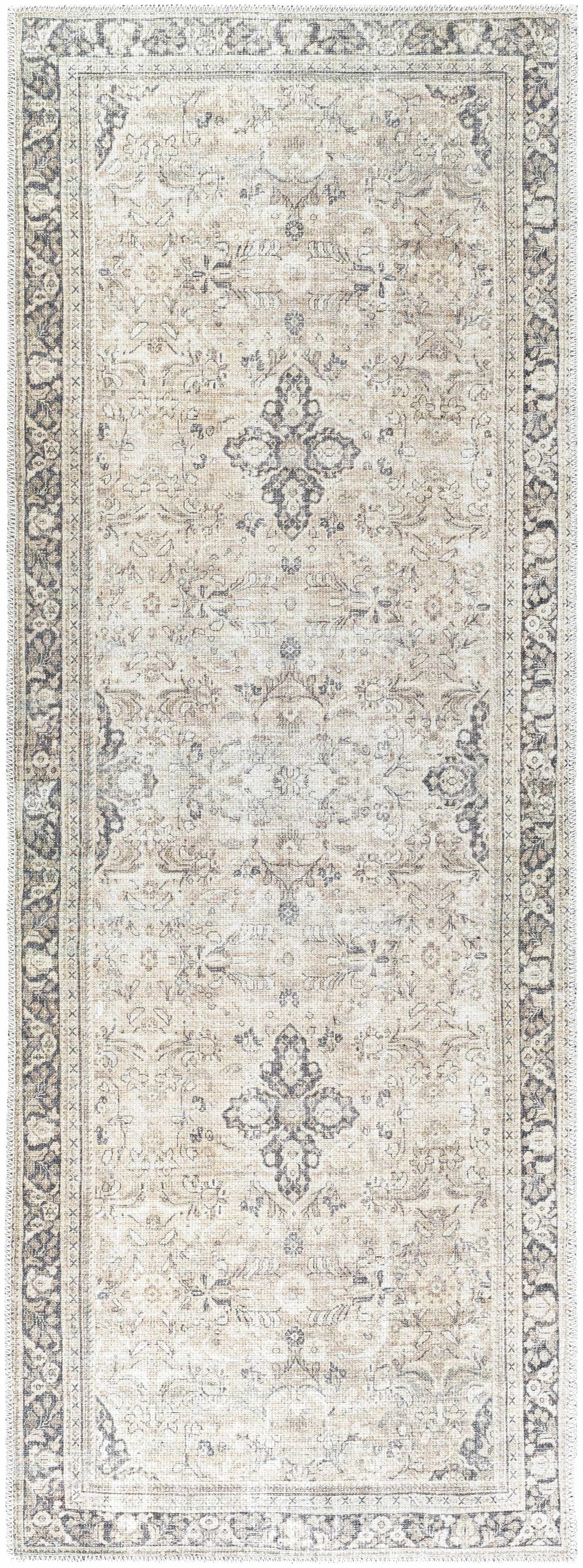 Zeger Traditional Charcoal And Beige Washable Area Rug