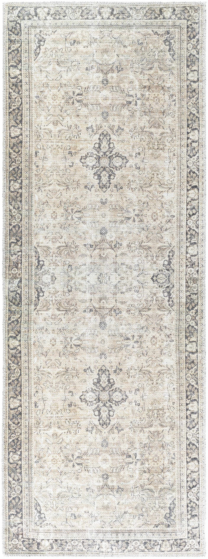 Zeger Traditional Charcoal And Beige Washable Area Rug