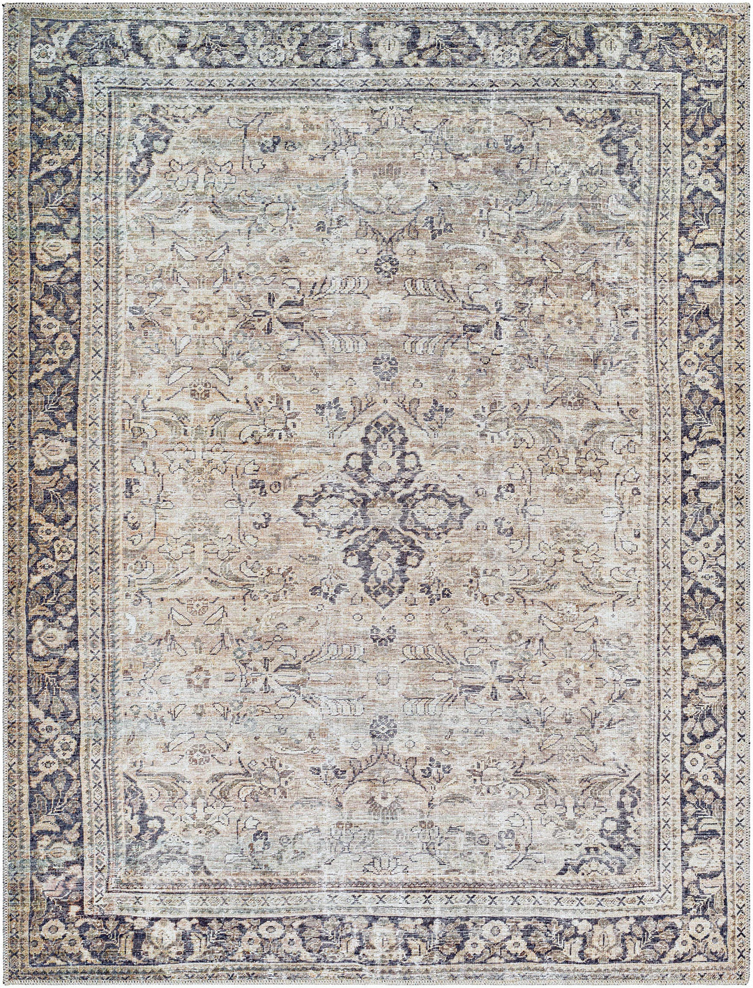Zeger Traditional Charcoal And Beige Washable Area Rug