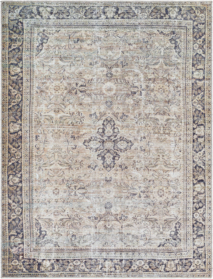 Zeger Traditional Charcoal And Beige Washable Area Rug