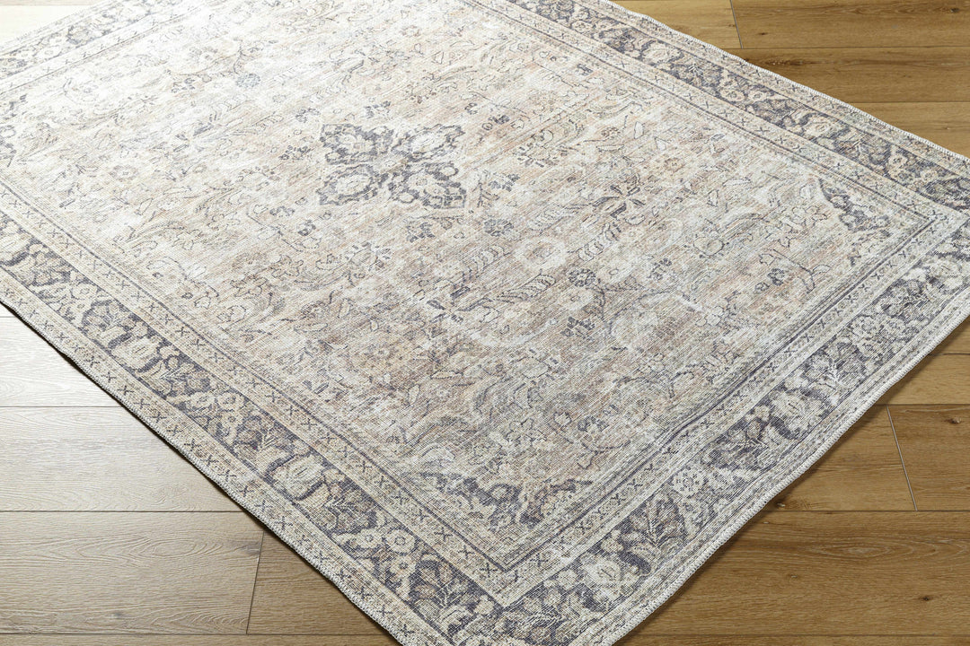 Zeger Traditional Charcoal And Beige Washable Area Rug