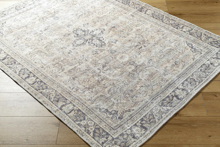 Zeger Traditional Charcoal And Beige Washable Area Rug