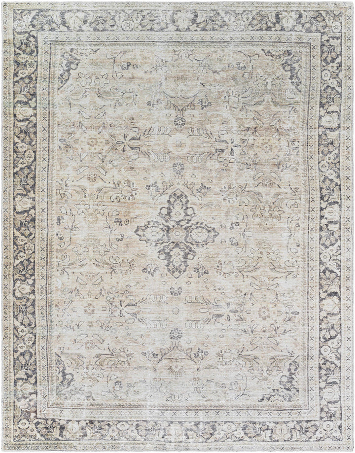 Zeger Traditional Charcoal And Beige Washable Area Rug