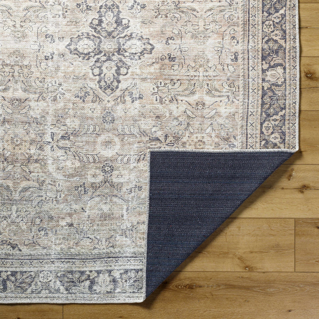 Zeger Traditional Charcoal And Beige Washable Area Rug