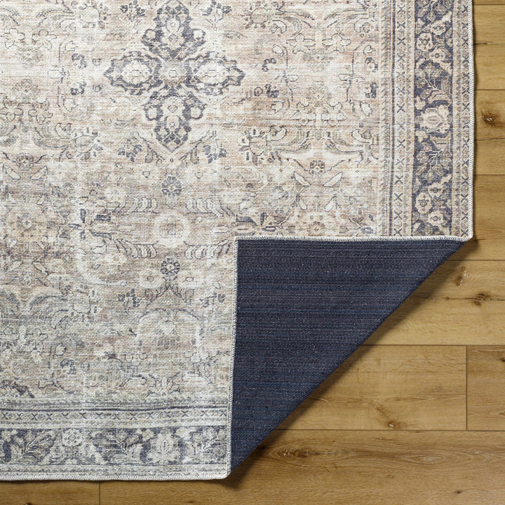 Zeger Traditional Charcoal And Beige Washable Area Rug