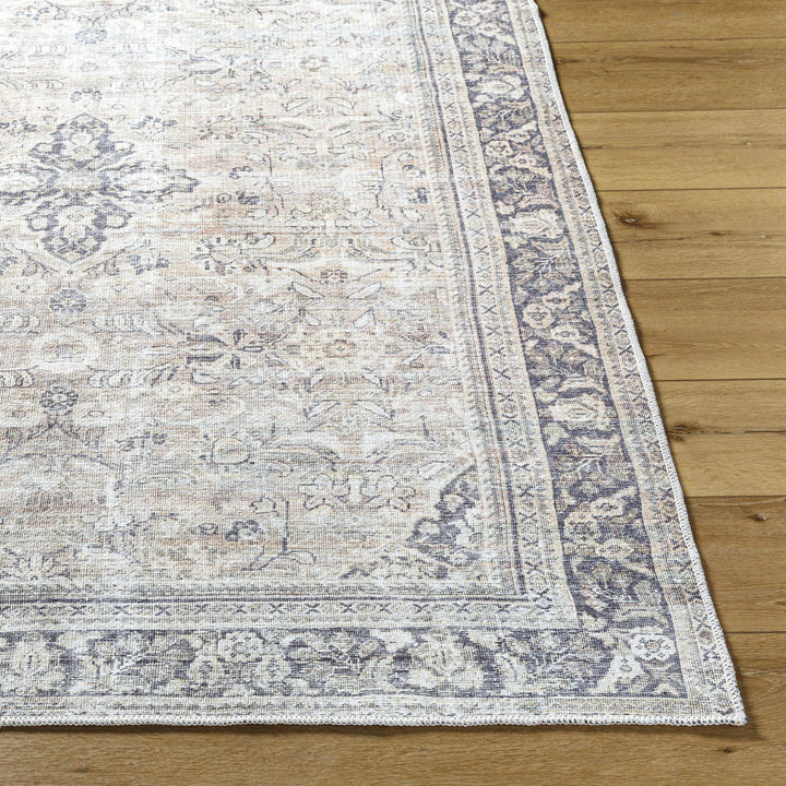 Zeger Traditional Charcoal And Beige Washable Area Rug