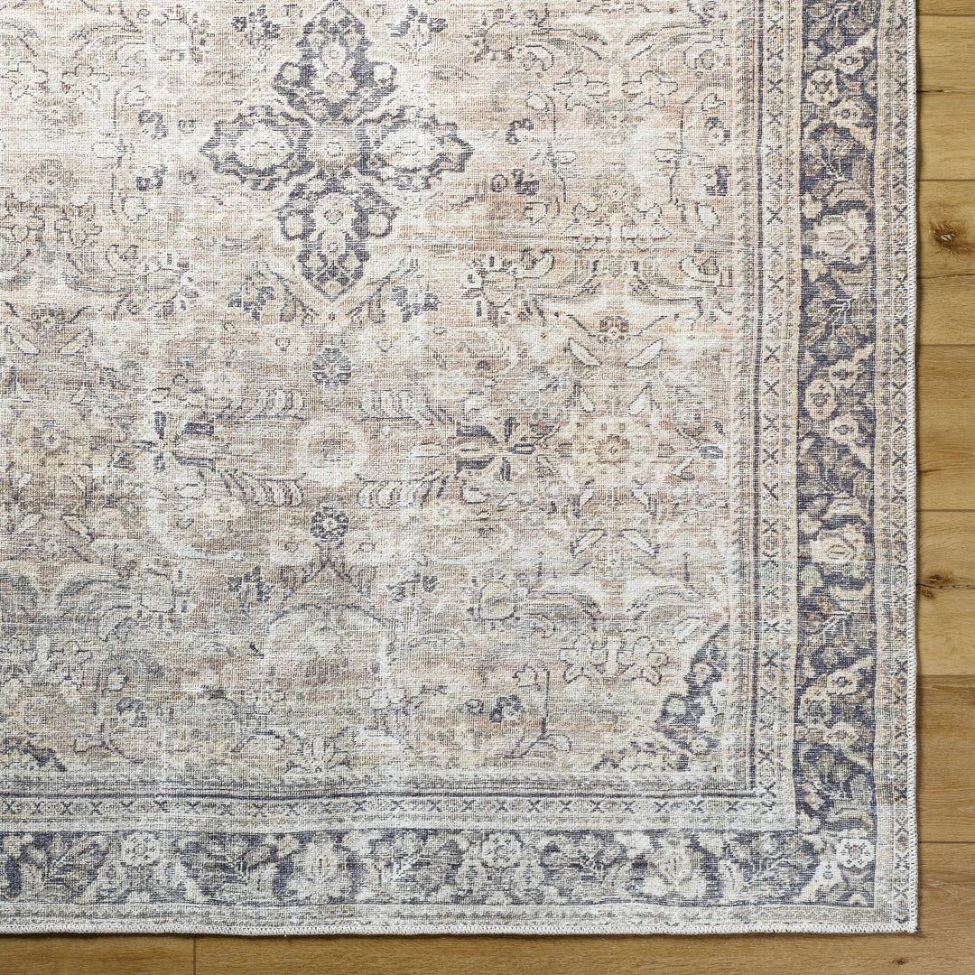 Zeger Traditional Charcoal And Beige Washable Area Rug