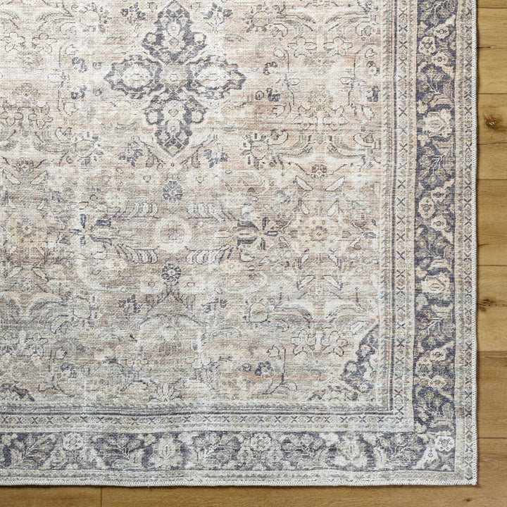 Zeger Traditional Charcoal And Beige Washable Area Rug