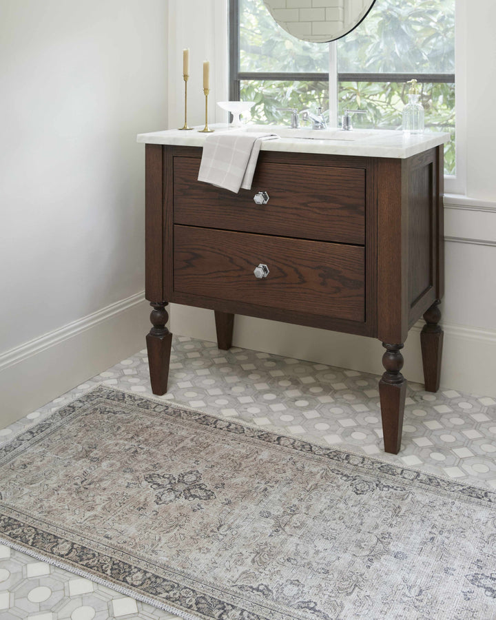 Zeger Traditional Charcoal And Beige Washable Area Rug