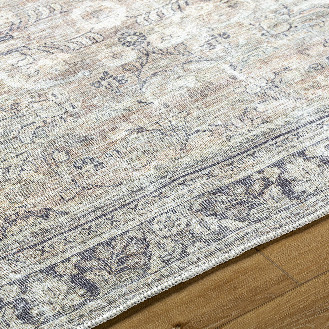 Zeger Traditional Charcoal And Beige Washable Area Rug
