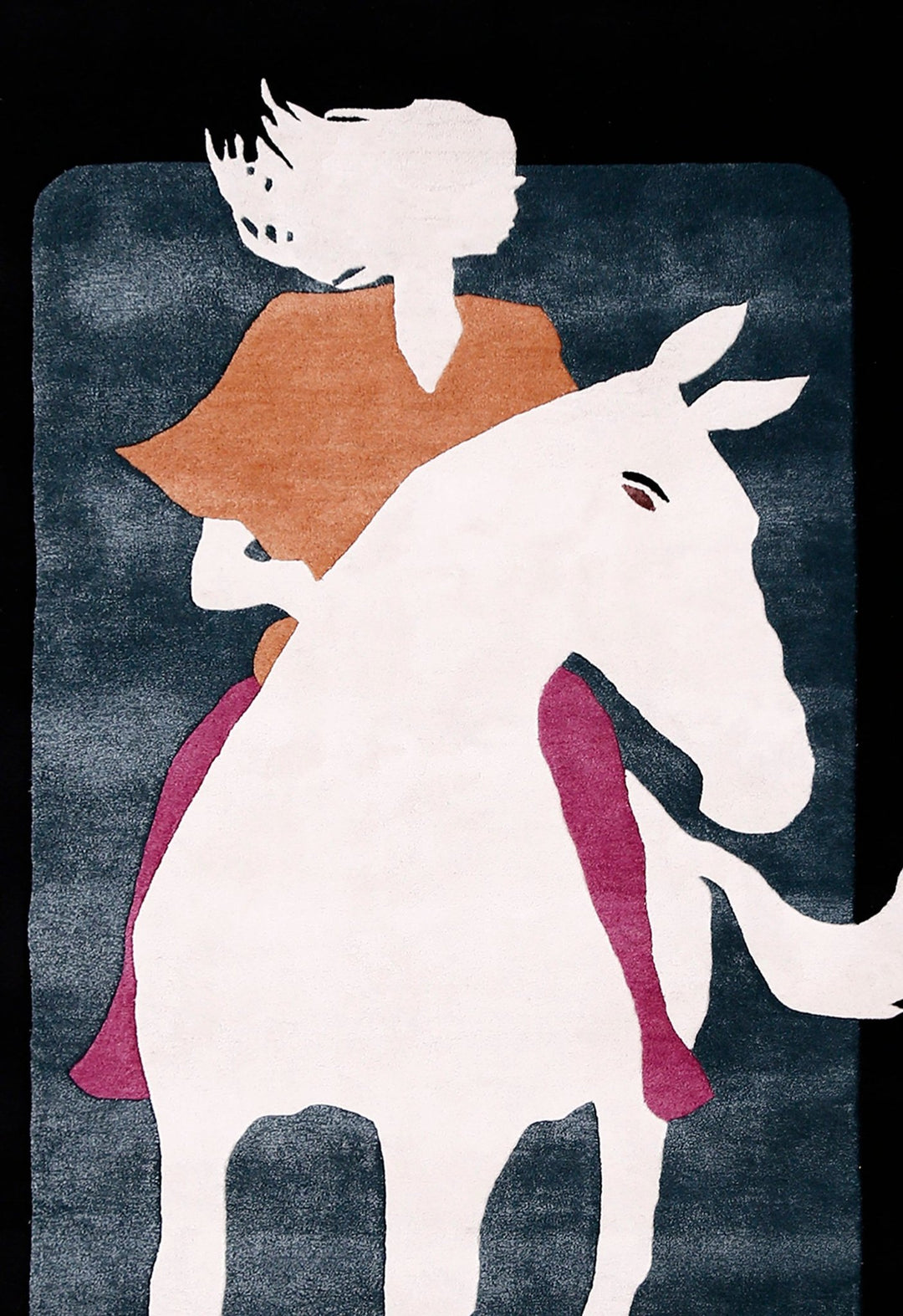 A Woman Riding Horse Ivory And Black Hand Tufted 5x8 Wool Area Rug - The Rug Decor