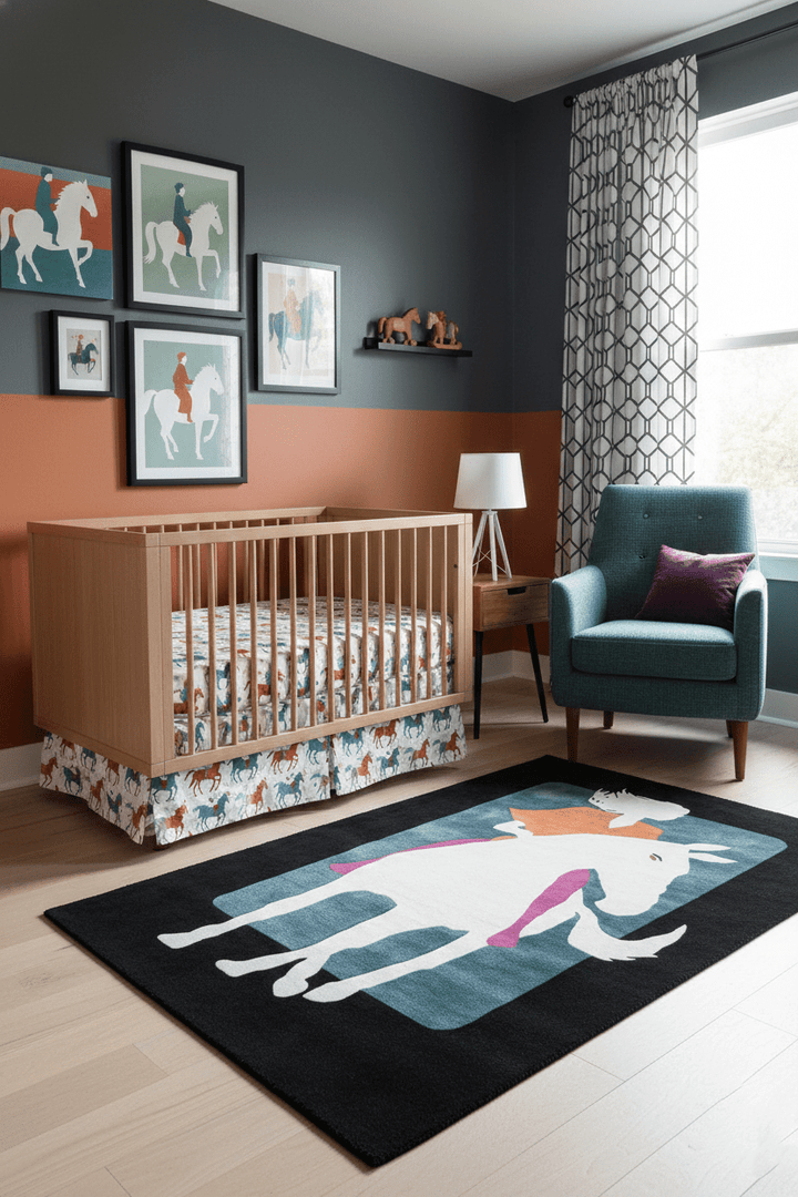 A Woman Riding Horse Ivory And Black Hand Tufted 5x8 Wool Area Rug - The Rug Decor