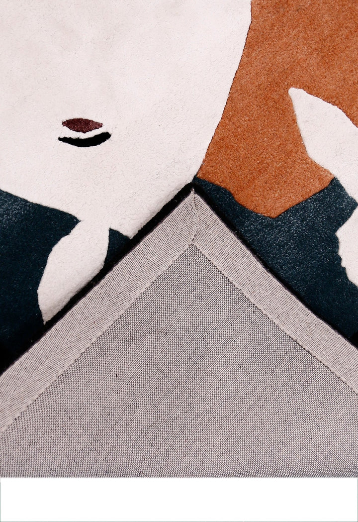 A Woman Riding Horse Ivory And Black Hand Tufted 5x8 Wool Area Rug - The Rug Decor