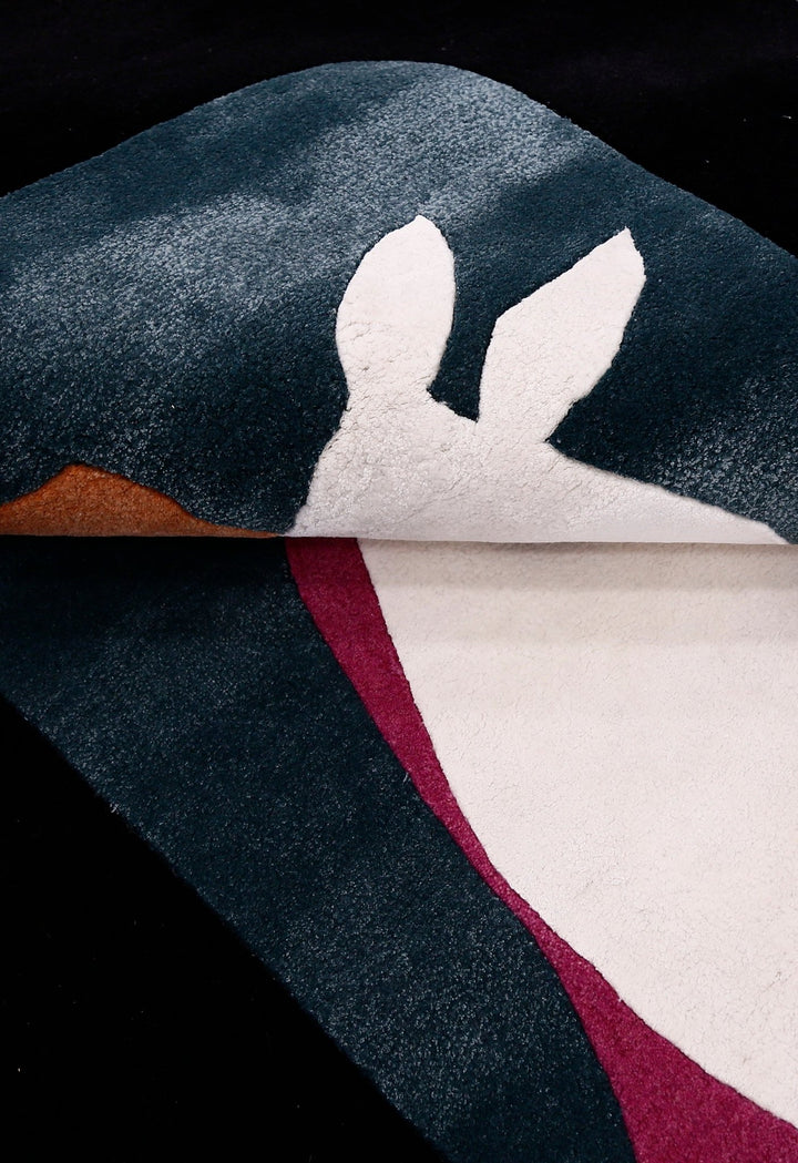 A Woman Riding Horse Ivory And Black Hand Tufted 5x8 Wool Area Rug - The Rug Decor