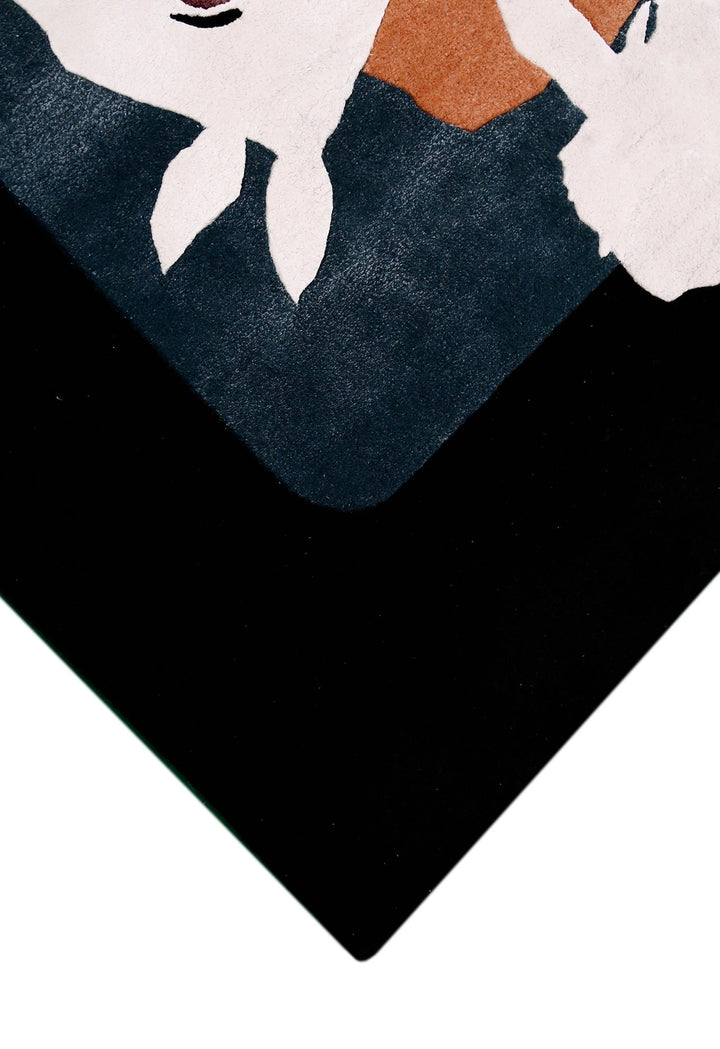 A Woman Riding Horse Ivory And Black Hand Tufted 5x8 Wool Area Rug - The Rug Decor