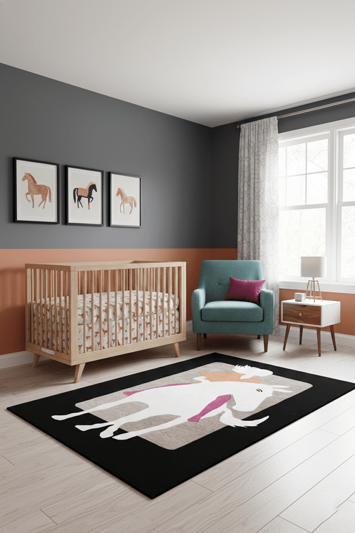 A Women Rider Horse Ivory And Black Hand Tufted 5x8 Wool Area Rug - The Rug Decor