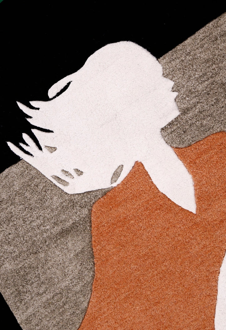 A Women Rider Horse Ivory And Black Hand Tufted 5x8 Wool Area Rug - The Rug Decor