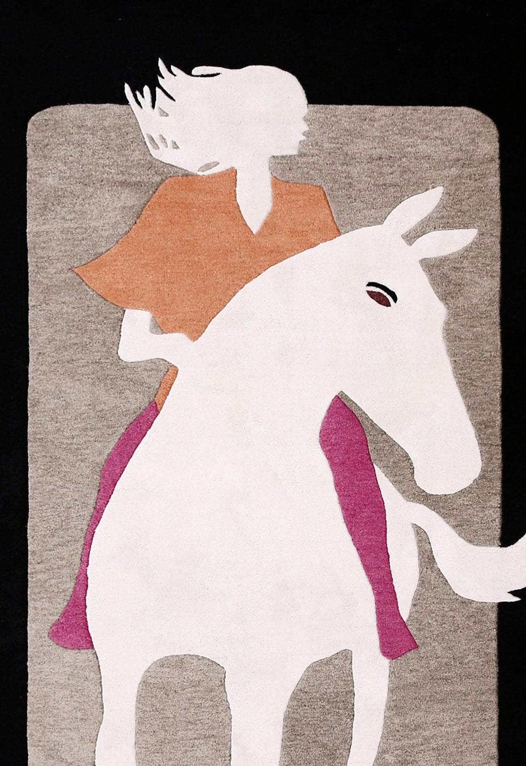 A Women Rider Horse Ivory And Black Hand Tufted 5x8 Wool Area Rug - The Rug Decor