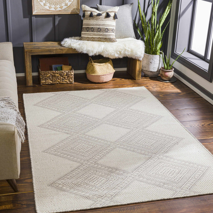 Aanislag Modern Geometrical Ivory And Gray Hand Woven Area Rug - The Rug Decor