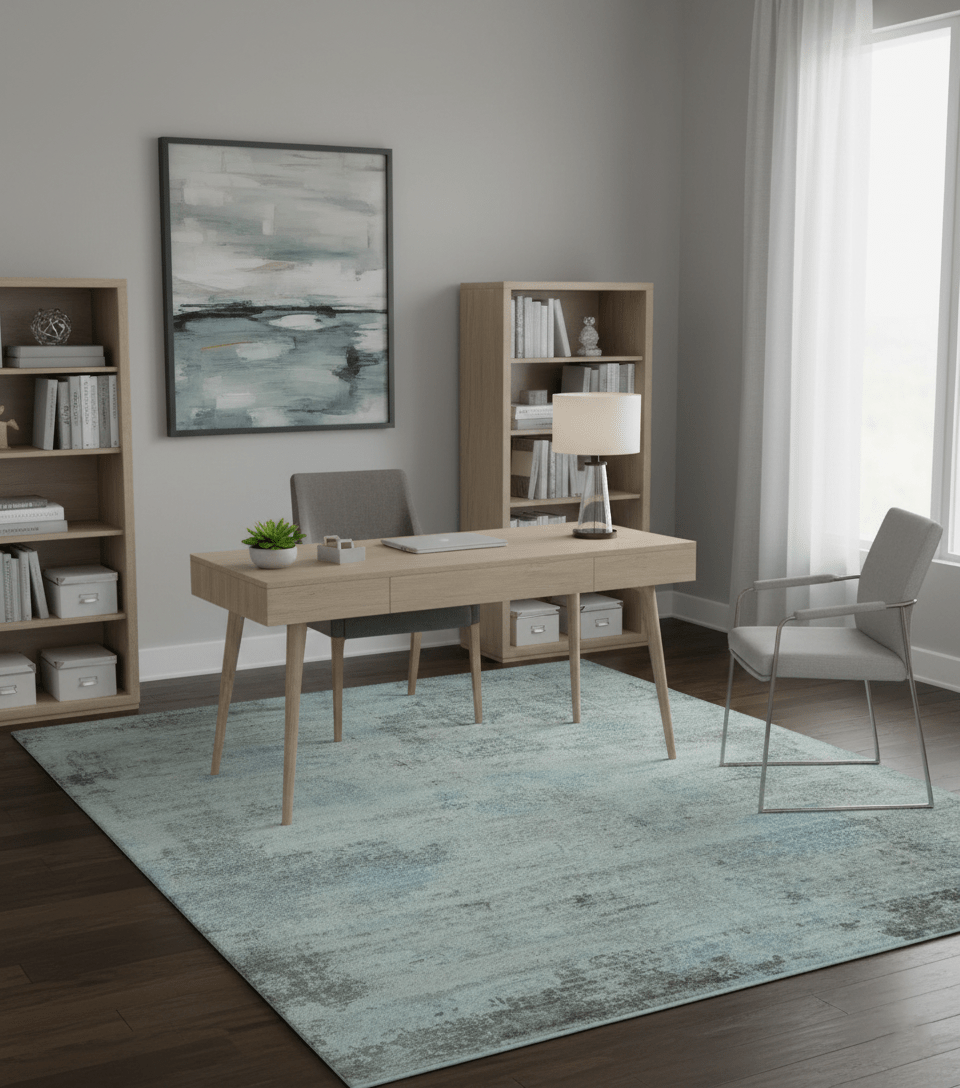 Abstract Blue And Gray 8x10 Hand Knotted Bamboo Silk Area Rug - The Rug Decor