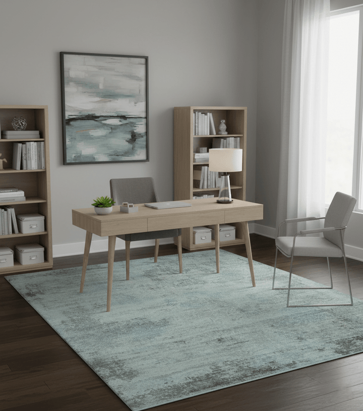 Abstract Blue And Gray 8x10 Hand Knotted Bamboo Silk Area Rug - The Rug Decor