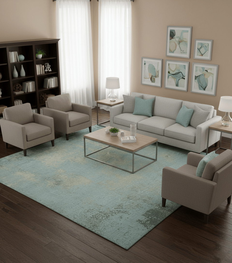 Abstract Design Blue, Beige And Gray 8x10 Hand Knotted Wool and Bamboo Silk Rug - The Rug Decor