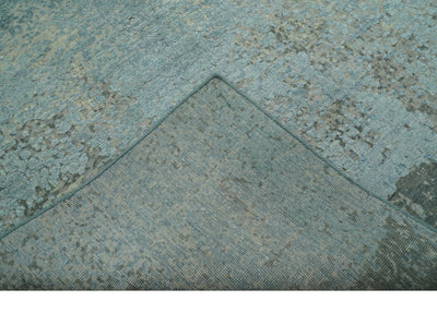 Abstract Design Blue, Beige And Gray 8x10 Hand Knotted Wool and Bamboo Silk Rug - The Rug Decor