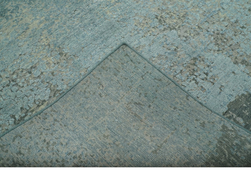 Abstract Design Blue, Beige And Gray 8x10 Hand Knotted Wool and Bamboo Silk Rug - The Rug Decor