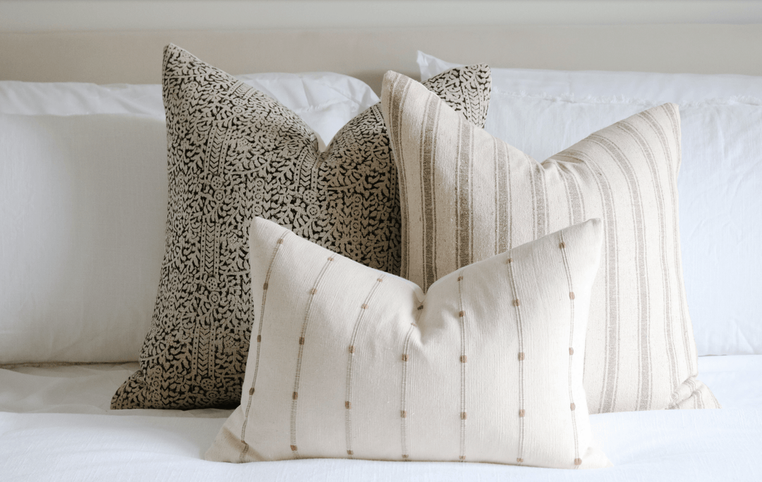 Ada Cream & Rust Striped Lumbar Pillow Cover - The Rug Decor
