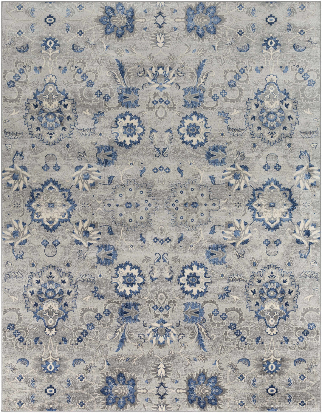 Adairsville Blue And Gray Traditional Floral Design Area Rug