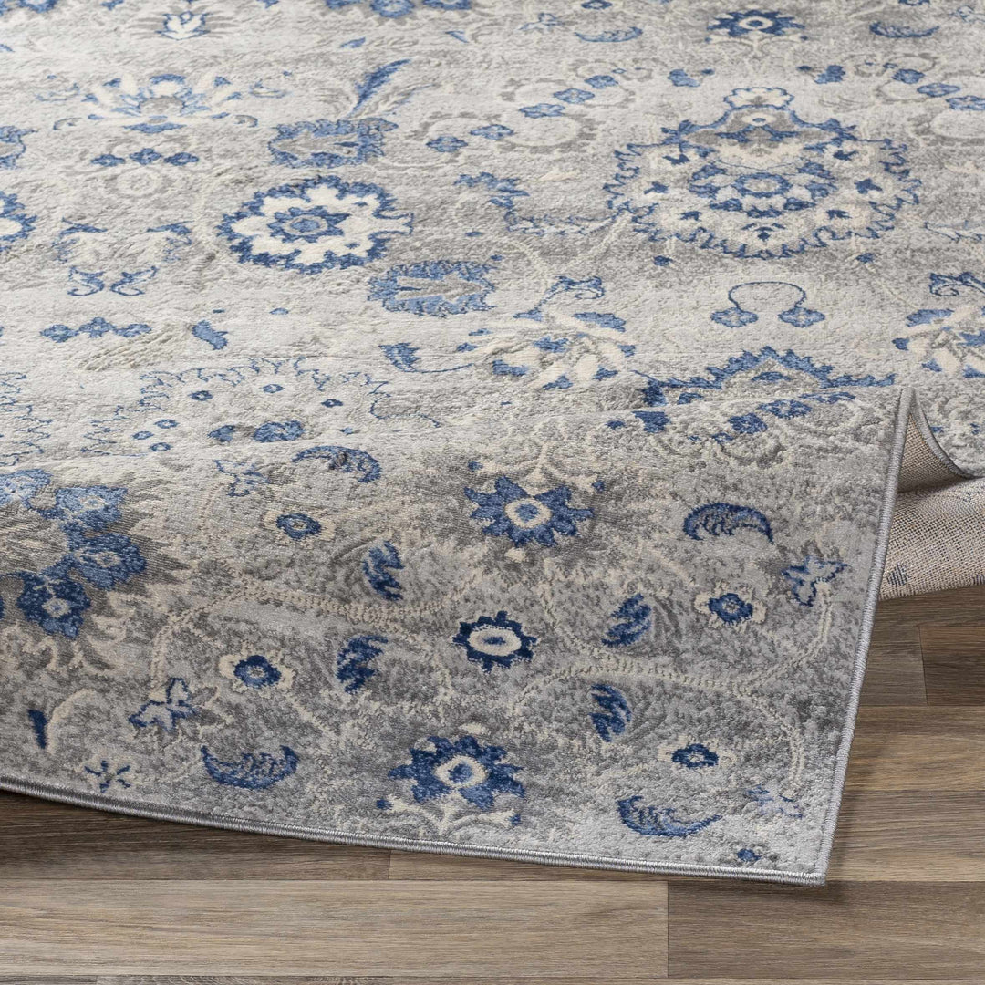 Adairsville Blue And Gray Traditional Floral Design Area Rug