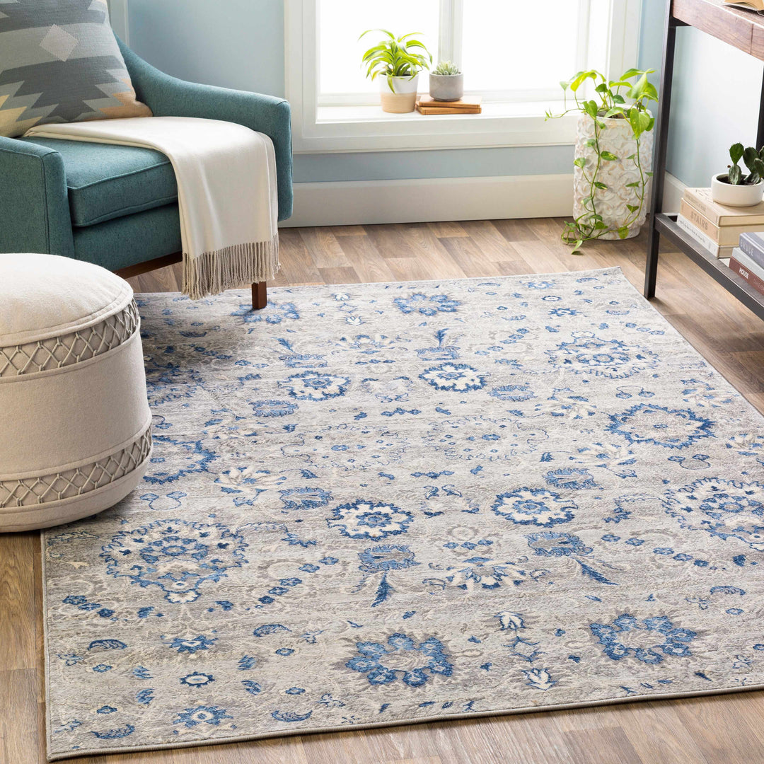 Adairsville Blue And Gray Traditional Floral Design Area Rug