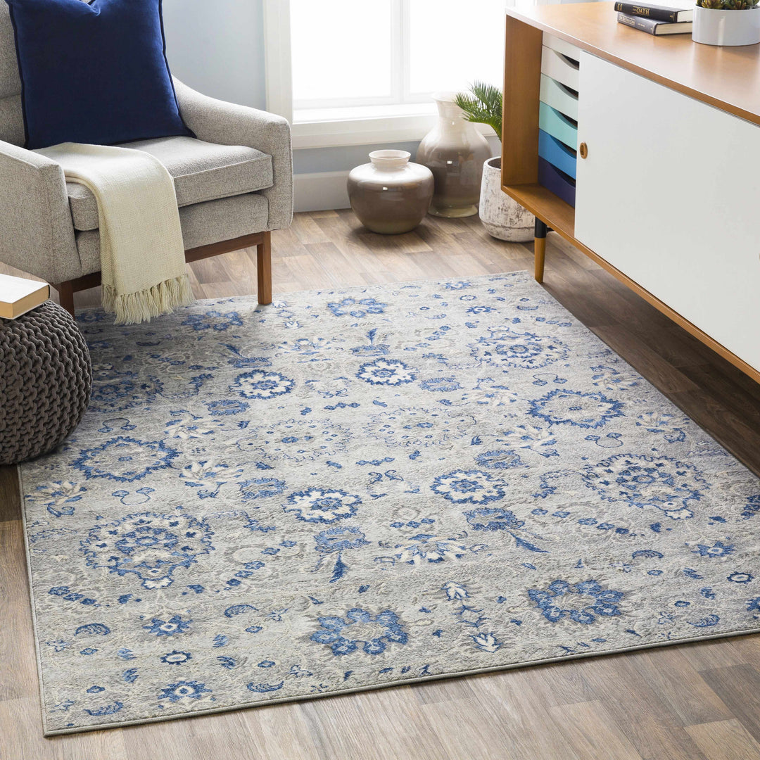 Adairsville Blue And Gray Traditional Floral Design Area Rug