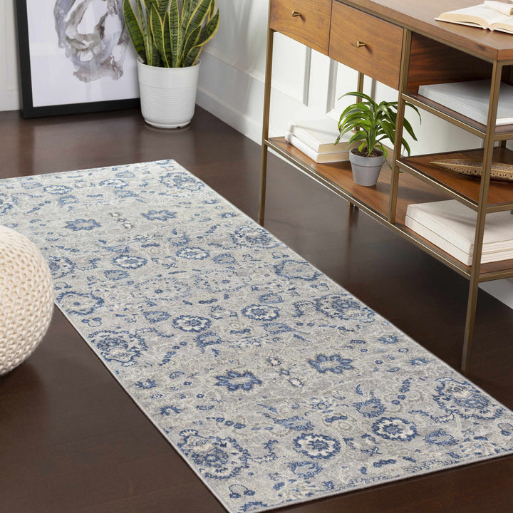 Adairsville Blue And Gray Traditional Floral Design Area Rug