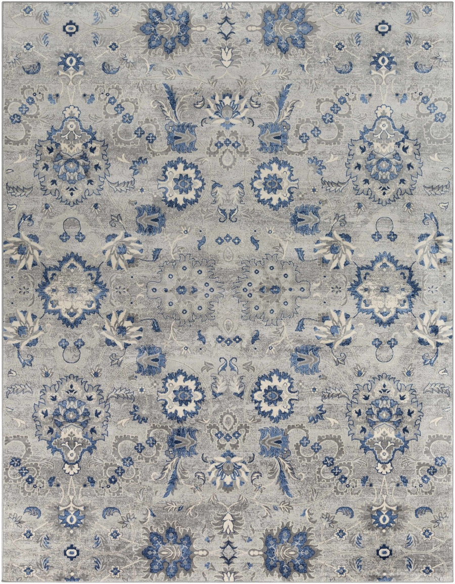 Adairsville Blue And Gray Traditional Floral Design Area Rug - The Rug Decor