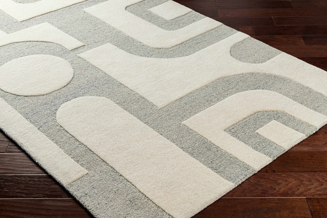 Adeja Contemporary Geometric Design Ivory And Gray Hand Tufted Wool Rug - The Rug Decor
