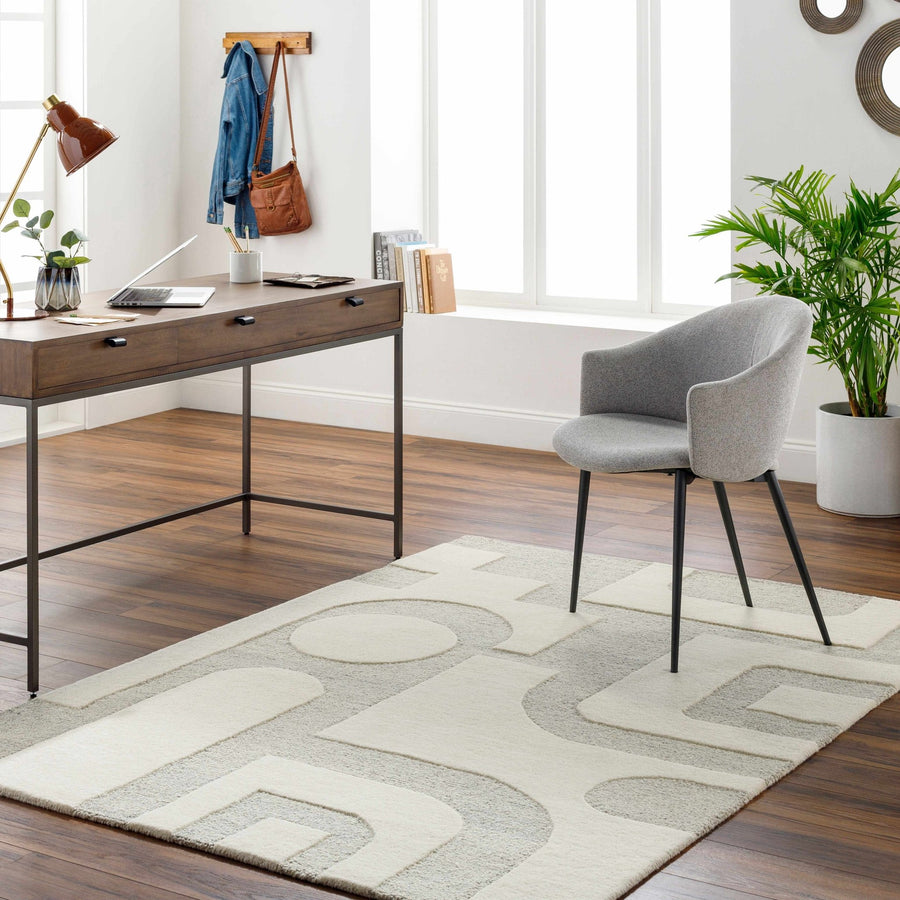 Adeja Contemporary Geometric Design Ivory And Gray Hand Tufted Wool Rug - The Rug Decor
