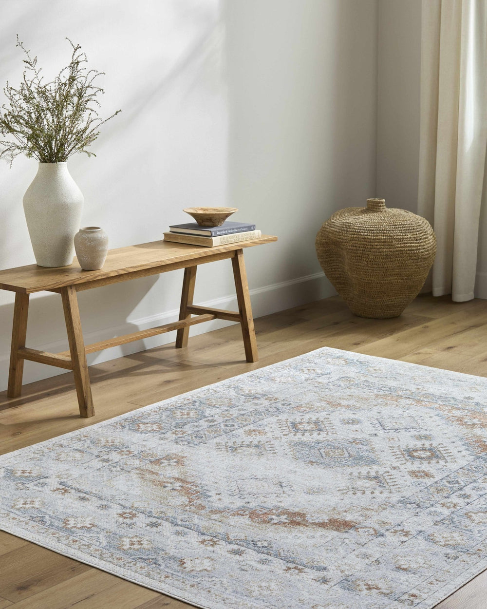 Agaton Traditional Style Ivory & Brown Washable Area Rug - The Rug Decor