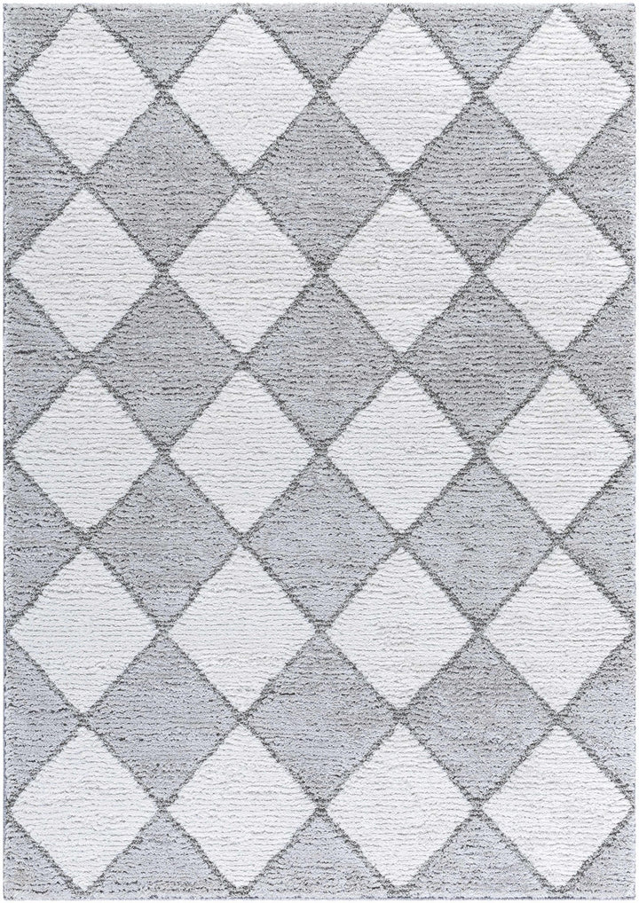 Aideen Geometical Design Ivory And Gray Shag Rug - The Rug Decor