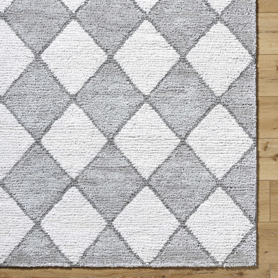 Aideen Geometical Design Ivory And Gray Shag Rug - The Rug Decor