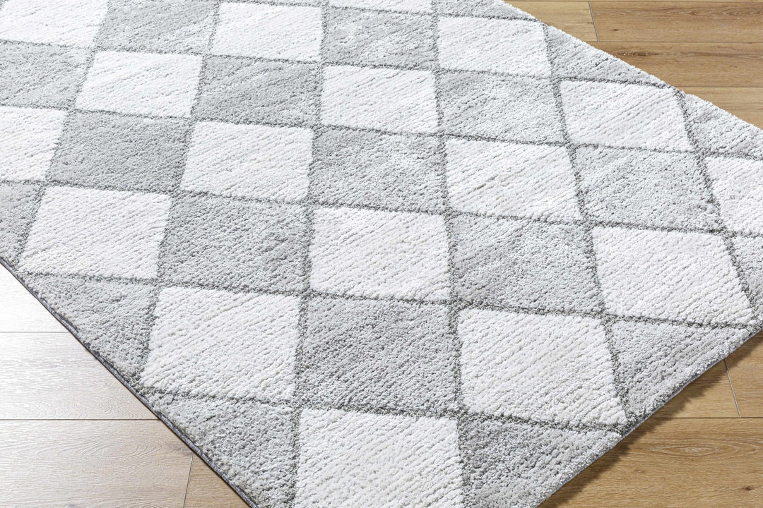 Aideen Geometical Design Ivory And Gray Shag Rug - The Rug Decor