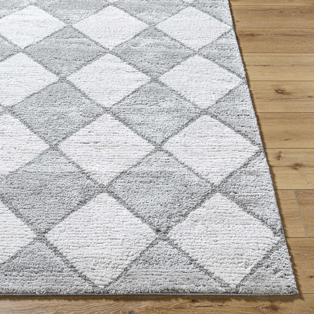 Aideen Geometical Design Ivory And Gray Shag Rug - The Rug Decor