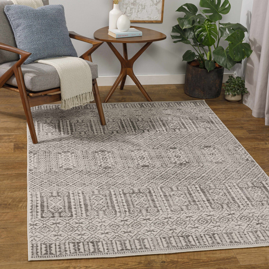 Akdiken Modern Geometrical Design Ivory And Gray Area Rug