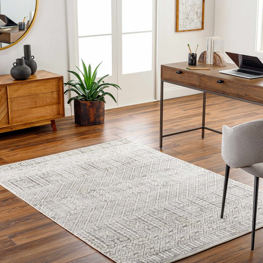 Akdiken Modern Geometrical Design Ivory And Gray Area Rug