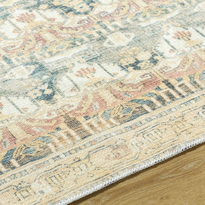 Akello Traditional Peach And Green Washable Area Rug - The Rug Decor