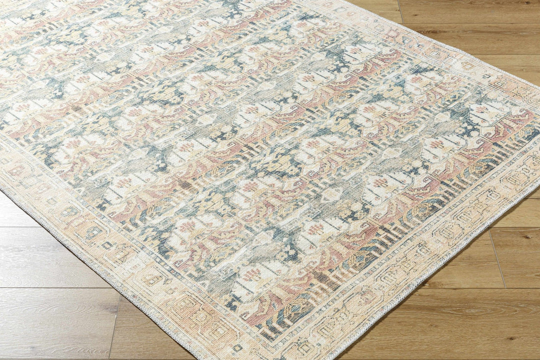Akello Traditional Peach And Green Washable Area Rug - The Rug Decor