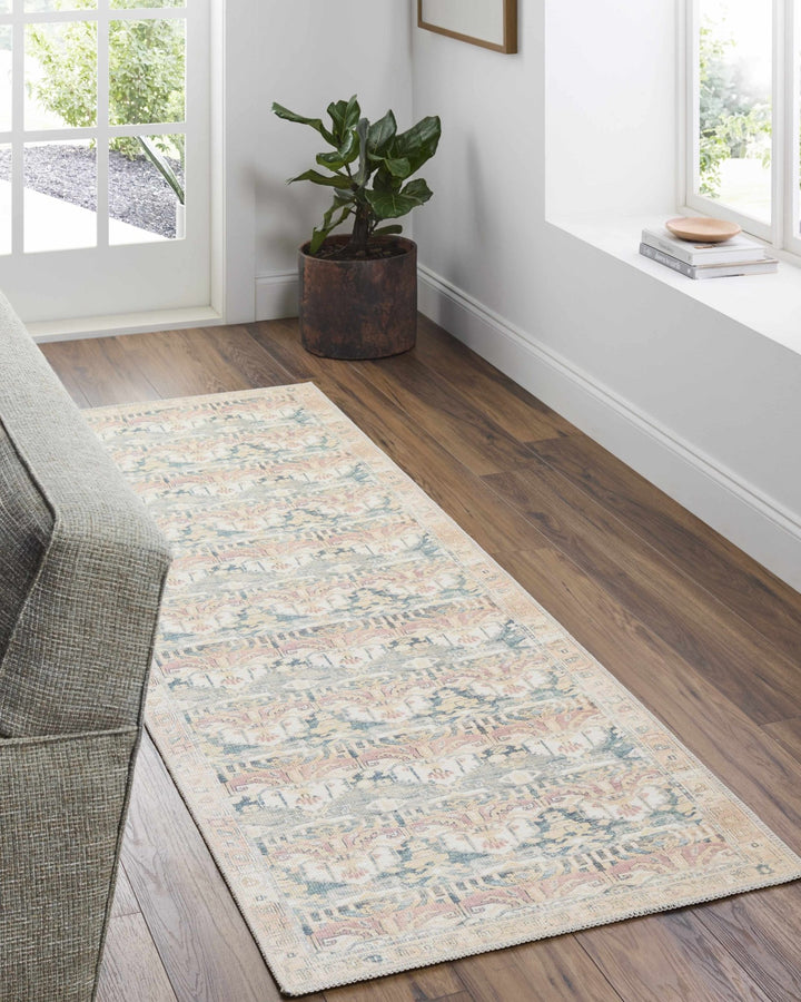 Akello Traditional Peach And Green Washable Area Rug - The Rug Decor