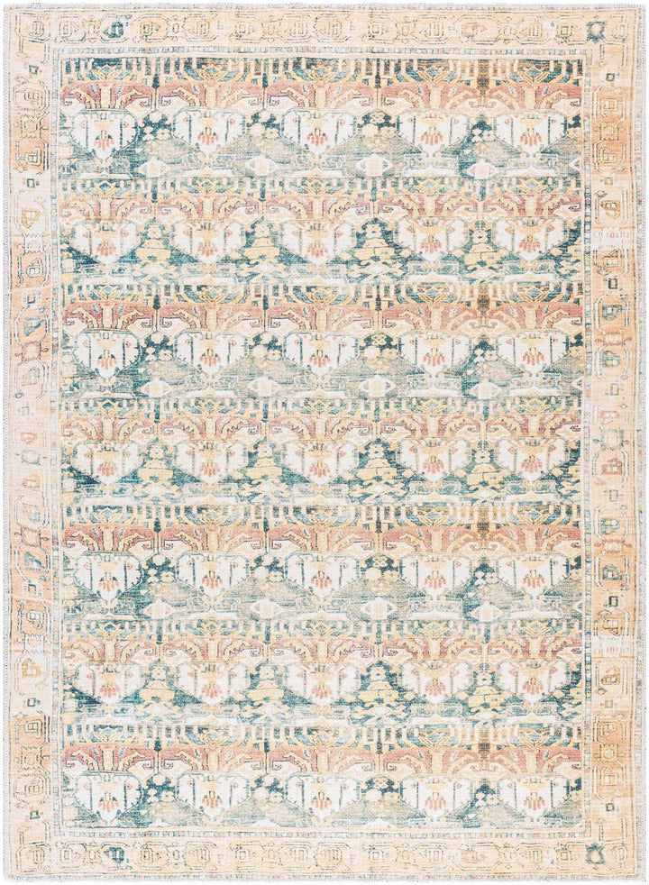 Akello Traditional Peach And Green Washable Area Rug - The Rug Decor