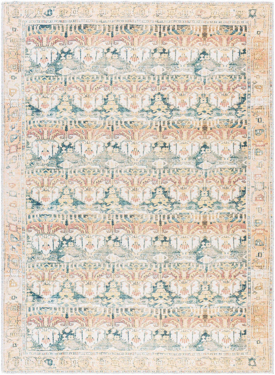 Akello Traditional Peach And Green Washable Area Rug - The Rug Decor