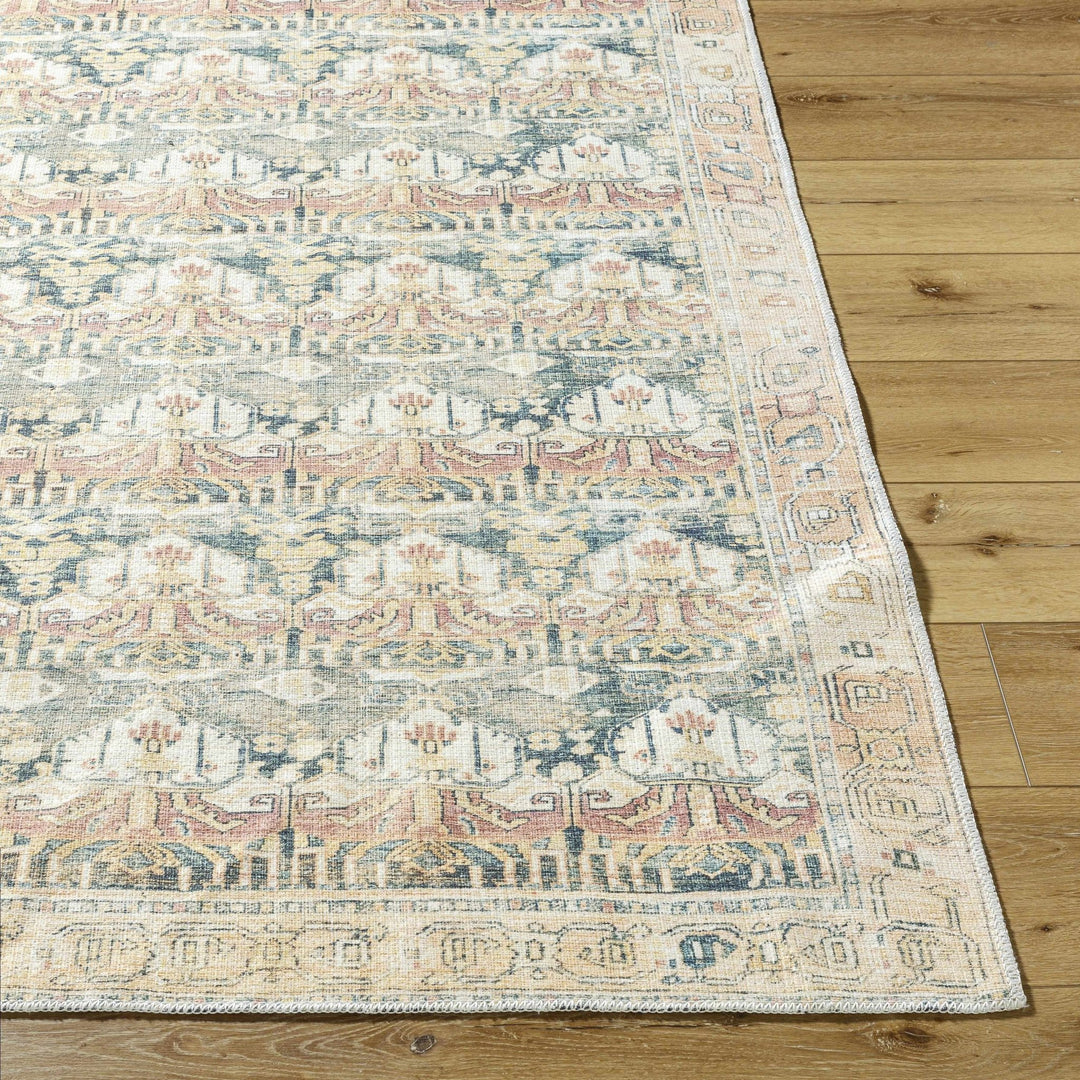 Akello Traditional Peach And Green Washable Area Rug - The Rug Decor